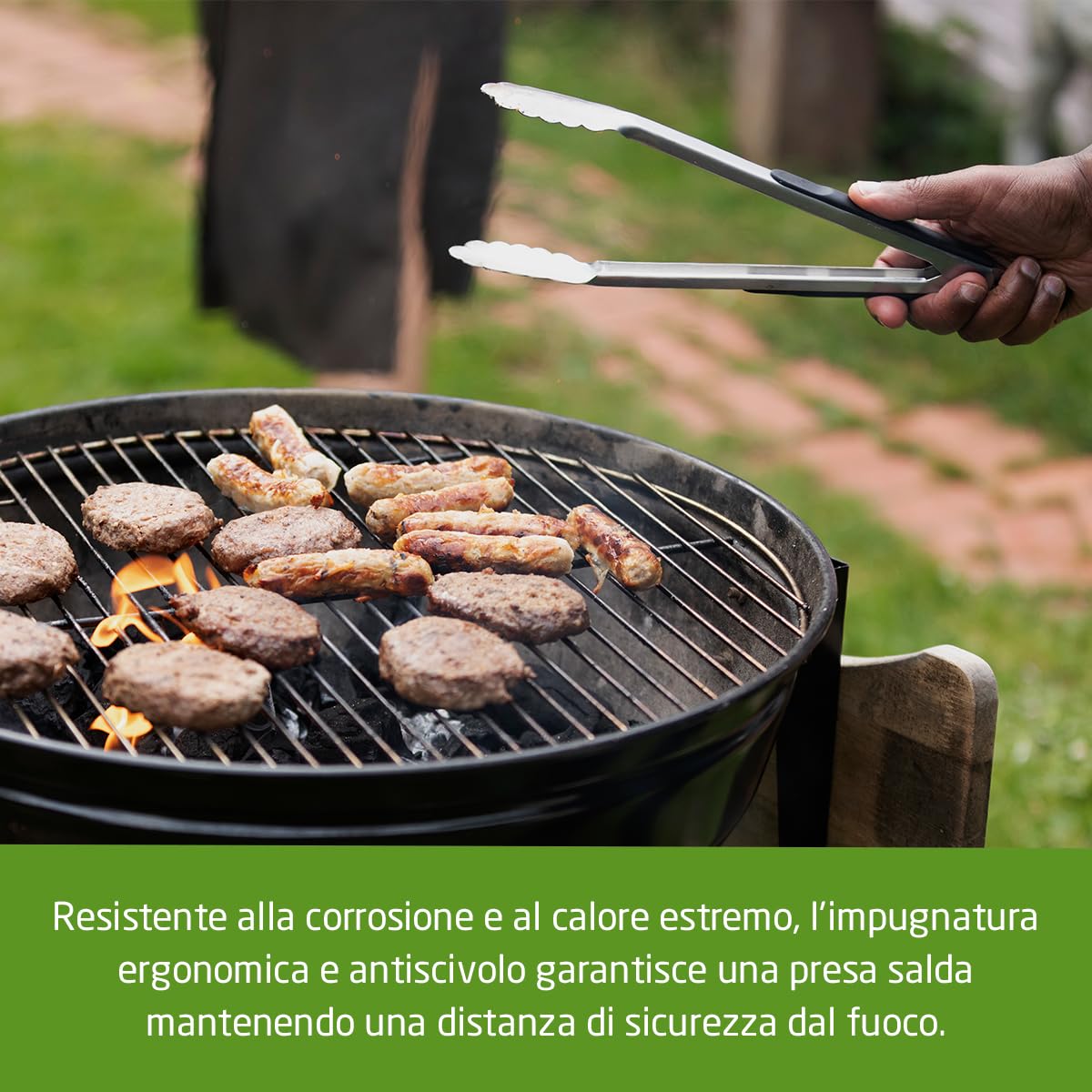 Amig - Pinze barbecue - Pinze per barbecue Fireplus - Resistenti al calore con manico antiscivolo - 34,5 cm - Acciaio inox - Metallo