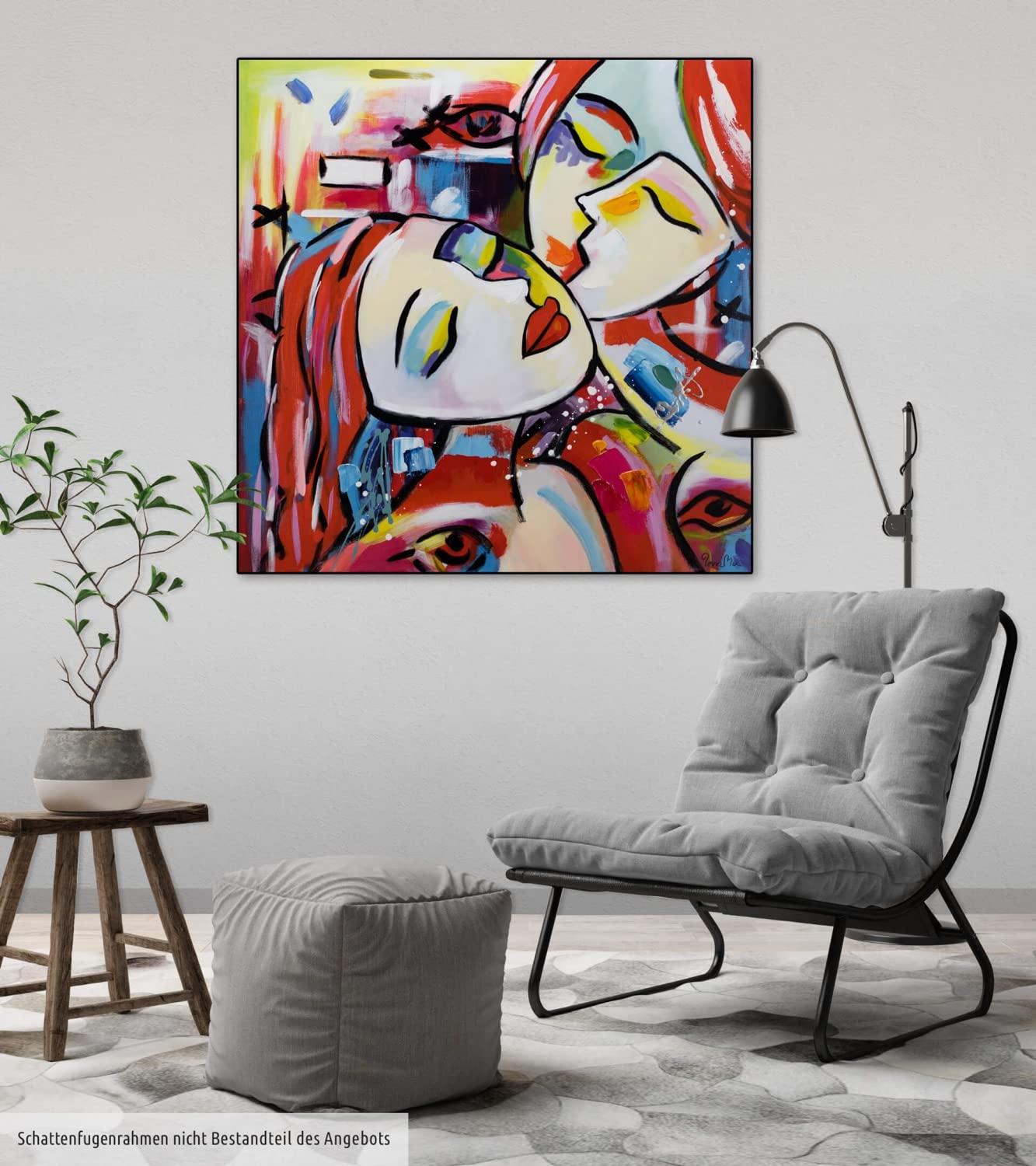 KunstLoft Leinwandbild 80x80cm Handgemalt Gemälde Lodernde Liaison Liebespaar Bunt