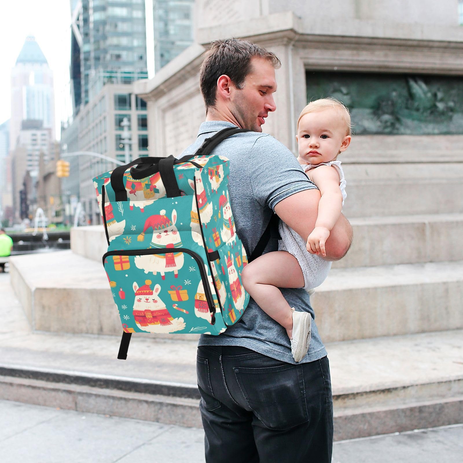 Blanco Festivo Colorido Invierno Mochilas de Pañales para Gran Capacidad Pañal Bolso Mochila para Viajar al Aire Libre Mamá y Papá