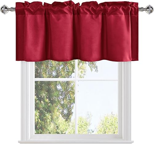 Miniatura 7 de DWCN Cenefa de Navidad roja para sala de estar, cenefa de cocina, cenefa de ventana sólida con bolsillo para barra para baño, sótano, 1 panel, 42 x