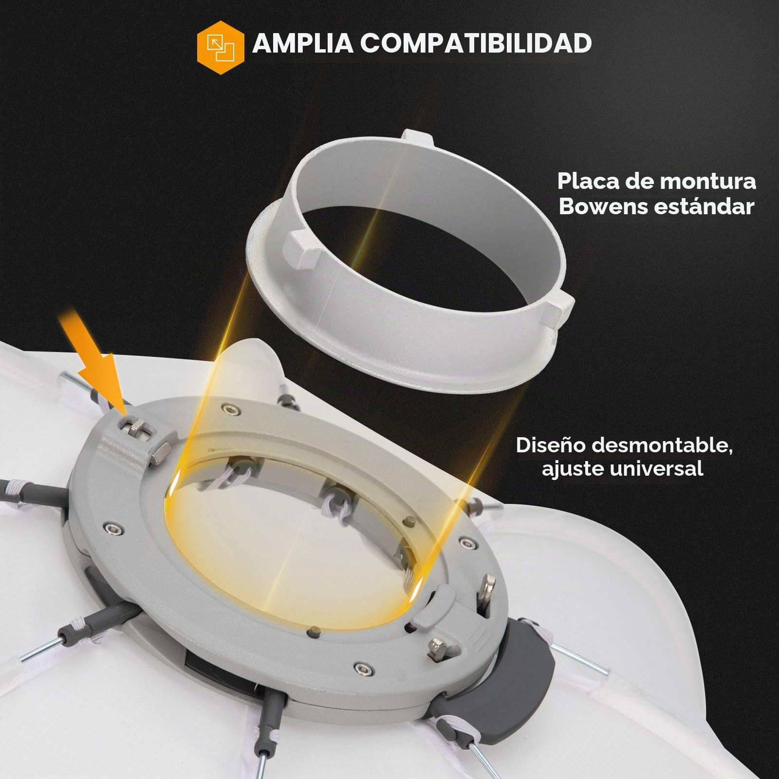TARION Softbox Octagonal Invertido Plegable - Softbox Bowens 65cm Montaje rápido para fotografía Estudio con Estructura reflectora difusora FB-65 SOFTBEAM