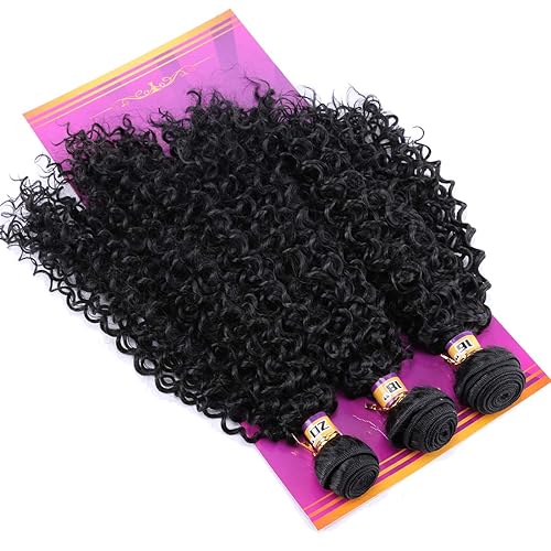 Miniatura 6 de Rizado rizado pelo sintético armadura 3 paquetes 16 18 20 pulgadas negro sintético trama extensiones alta temperatura resistente al calor fibra