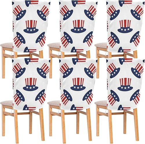 4th Of July Independence Day Red and Blue Top Hat Decorative Birthday Seat Cover for Classroom Chair for Bedroom Washable Cover for Chairs Dining
