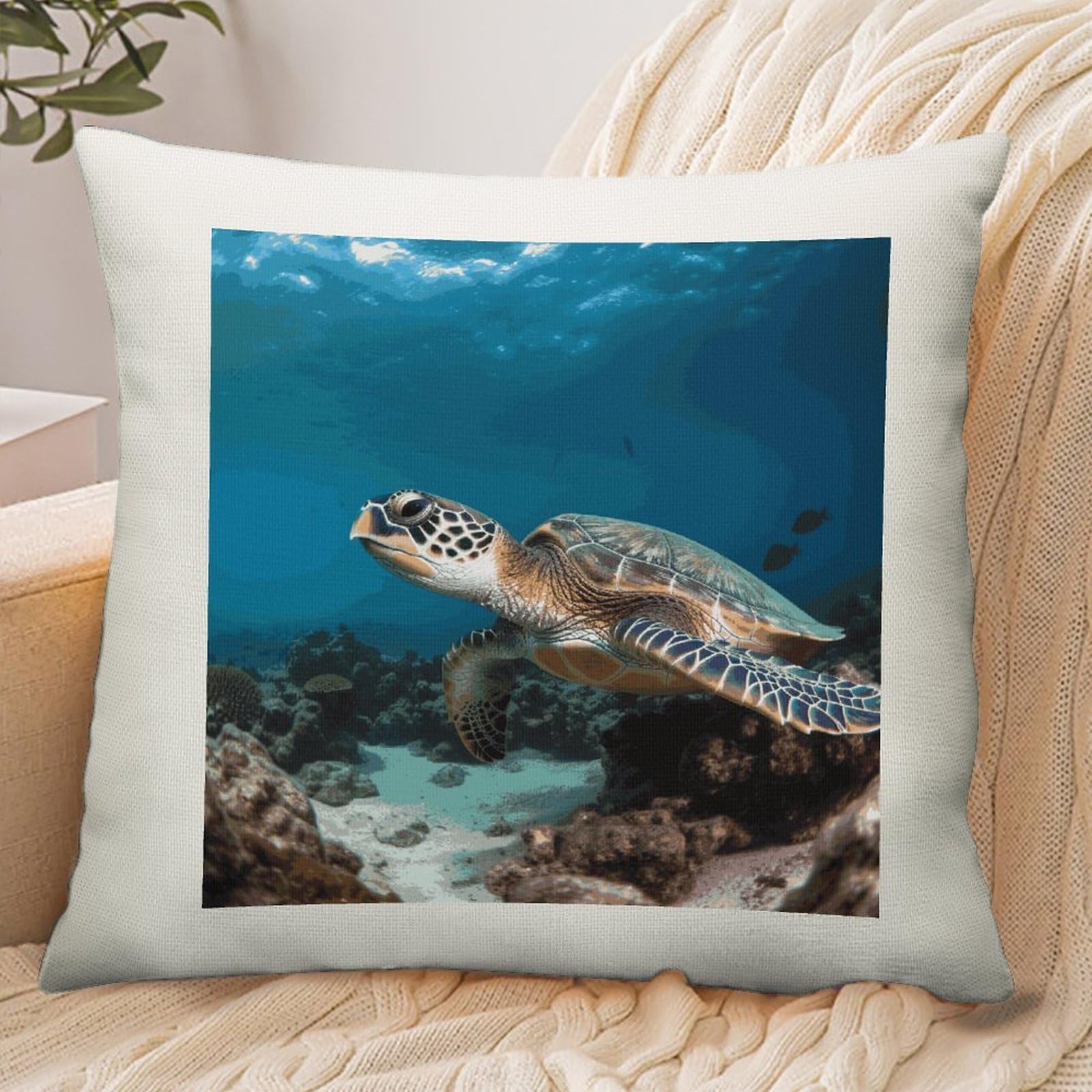 Adfgyerh Style Sea Turtle Pillow Cover Breathable,Pillowcases Boho Decorative Envelope Closure,Throw Pillow Covers For Beach,Patio,Balcony,Couch Living Room 18 * 18In
