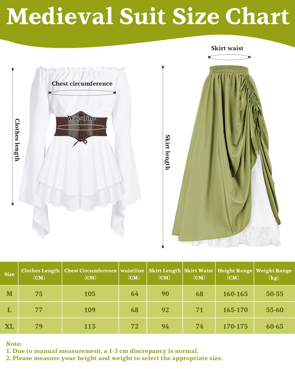 Vestido Medieval para Mujer, Vestido Renacentista con Collar de Orejas de Elfo, Cinturón, Ropa Gótico Vintage Carnaval Halloween Cosplay, Retro con Hombros Descubiertos Fiestas de Princesas