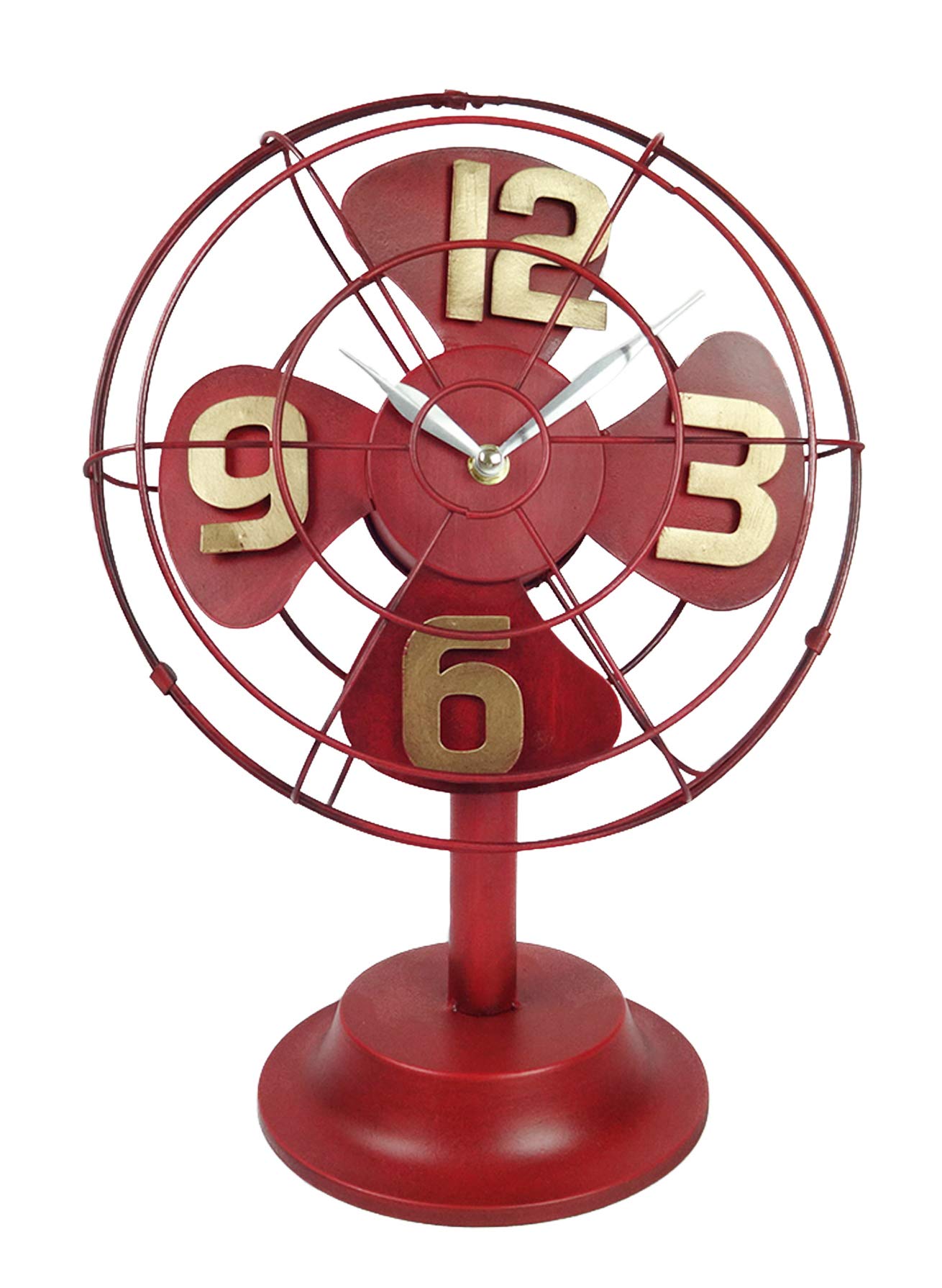 Emartbuy Vintage Retro Industrial Style Metal Table Fan Clock Rustic Home Office Decor - Red โ image 1