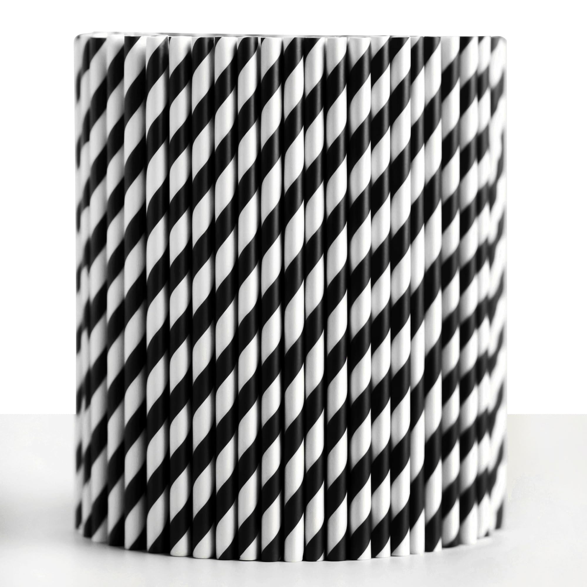 Trimming Shop Striped Paper Drinking Straws – 100% Compostable, Sturdy & Non-Soggy – Food-Safe Ink, Eco-Consious, Multi-Layered, Black & White, 2000 Pack