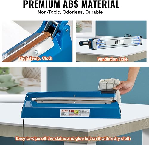 Miniatura 5 de VEVOR Sellador de impulso de 16 pulgadas, máquina de sellado térmico manual con modo de calefacción ajustable, selladores de bolsas retráctiles ABS