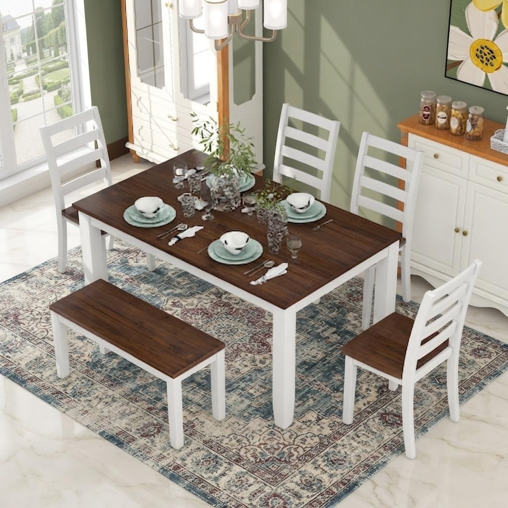 LUMISOL 6 Piece Dining Table Set with Bench