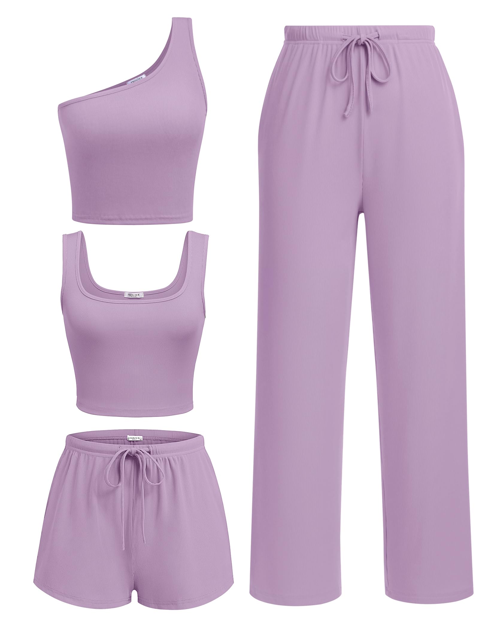 Ekouaer 4 Piece Sets for Women Casual Lounge Sets Summer Vacation Outfits