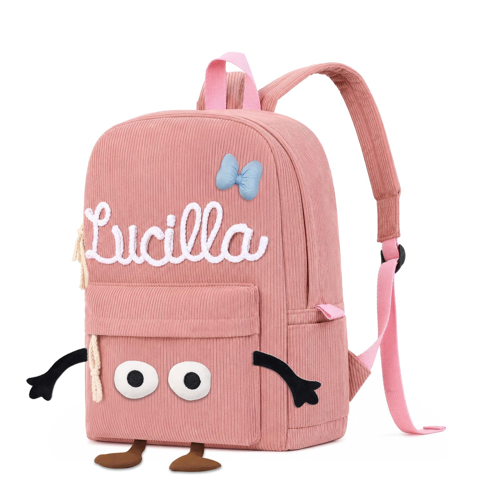 Personalisierter Kinder Rucksack mit Namen Cord Rucksack für Mädchen Jungen Kindergartenrucksack Vorschule Schulrucksack Leichter Kita Rucksack Geschenk zur Einschulung Geburtstag (Rosa-Baumwollgarn)