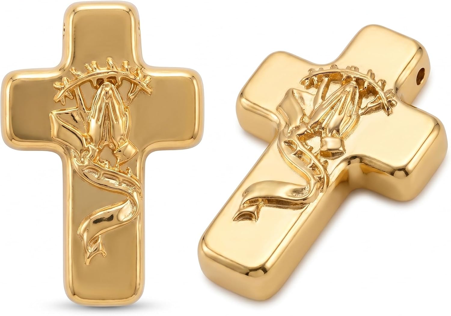 Gold Metal Handheld Prayer Cross with Black Storage Bag, Christian Religious Blessing Cross for Church Ceremony, Ideal Baptism, Christening, First Communion & Church Fellowship Gift for Christians