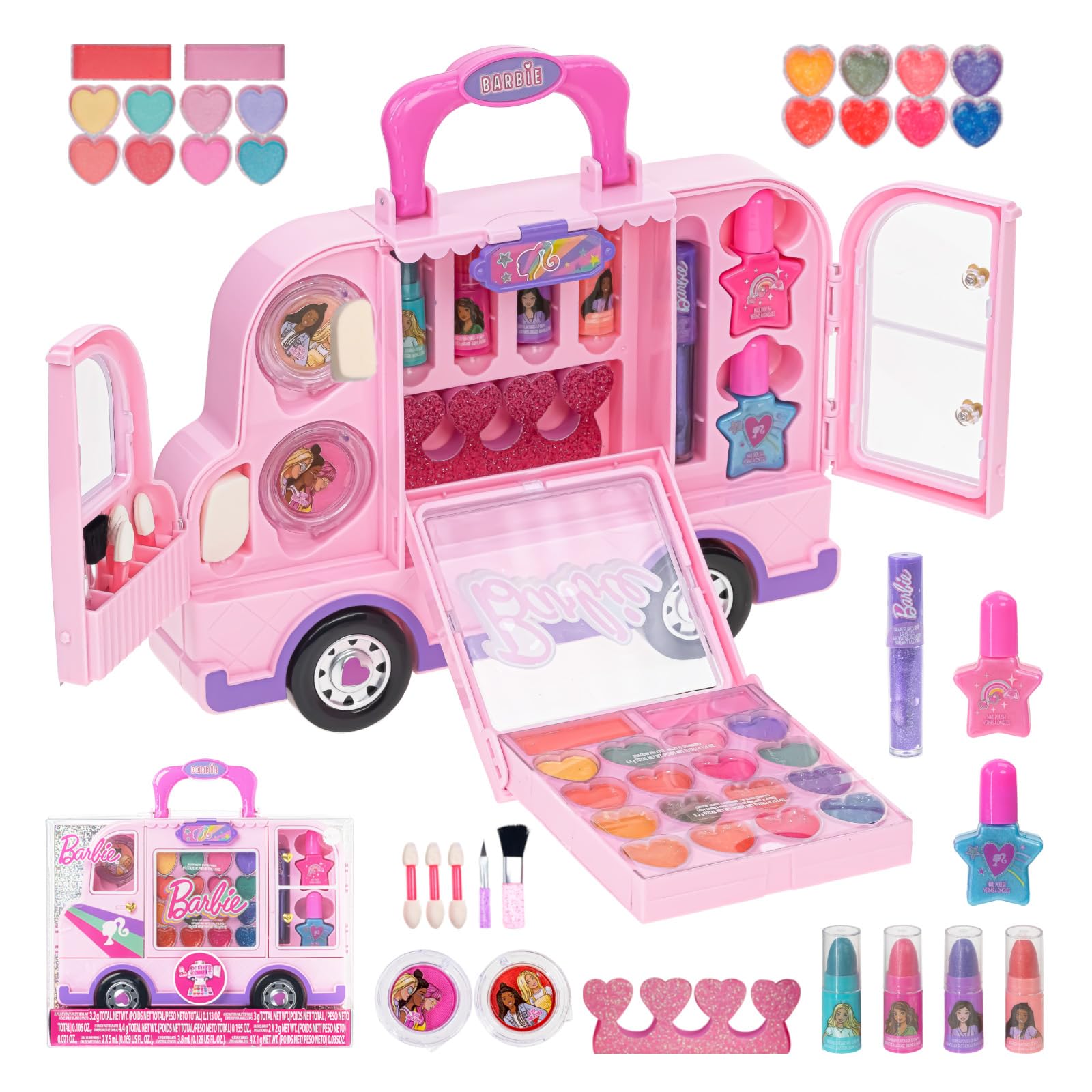 Barbie Car Makeup Kit for Girls, Real Washable Toy Makeup Set, Barbie Gift, Play Makeup and Pretend Play Toys, Perfect for Birthdays, Parties, Sleepovers & Makeovers, Ages 6 and up, by Townley Girl