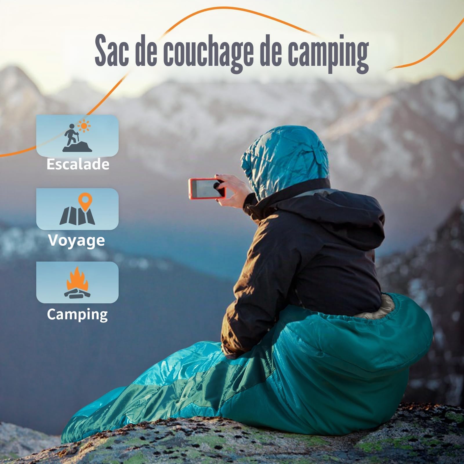 Forceatt Sac de Couchage pour Adultes et Adolescents | 3 saisons et temps froid（-10 ℃ à 18 ℃）丨Idéal Pour le Camping, La Randonnée et D'autres Activités de Plein Air丨Résistant à L'eau, Léger et Chaud.
