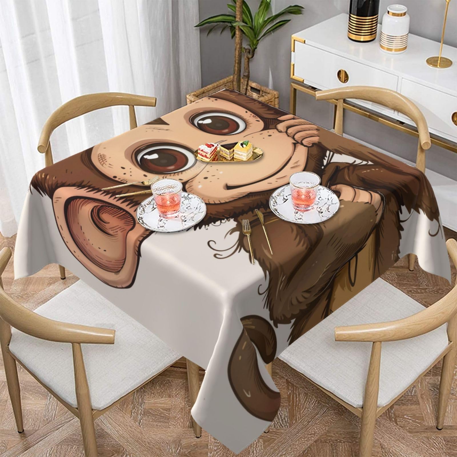 WPKJU Monkey Art Print Printed Square Tablecloth 60x60 inch Water Resistant Table Cover Washable Rectangle Table Cloth for Dining Tables