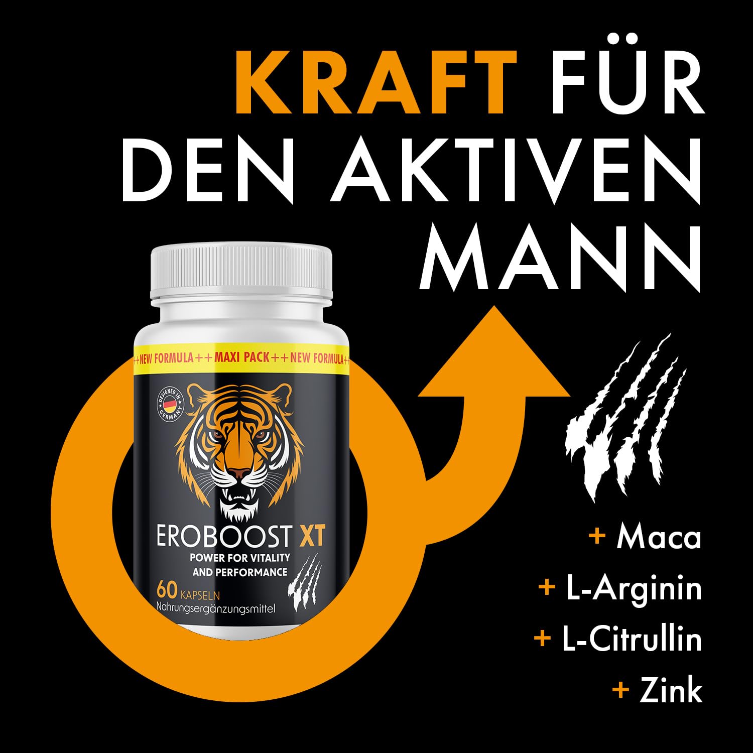 Eroboost XT – für Männer mit L-Arginin, Maca & Zink - Unterstützt die Fruchtbarkeit - 60 Kapseln pro Dose