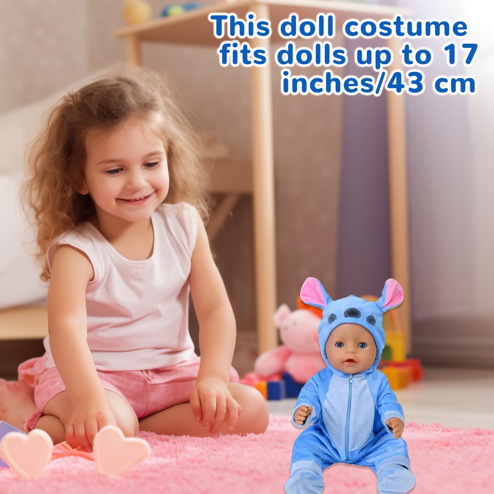Vêtements Poupée Bébé 43cm - Grenouillère Bleue + Chaussettes + Cintres