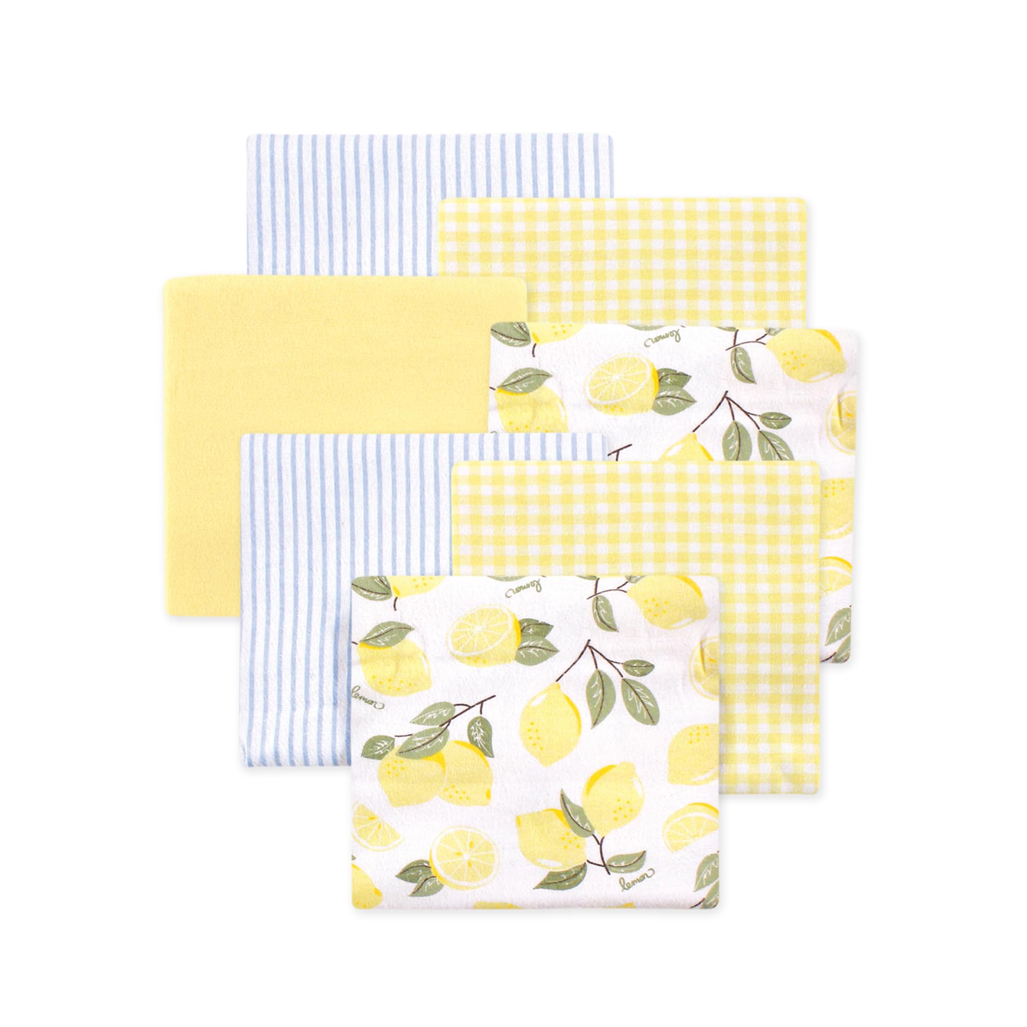 Little Treasure Hudson Baby Cotton Poly Flannel Receiving Blankets Multipack, Yellow Lemons, 30x30 inches