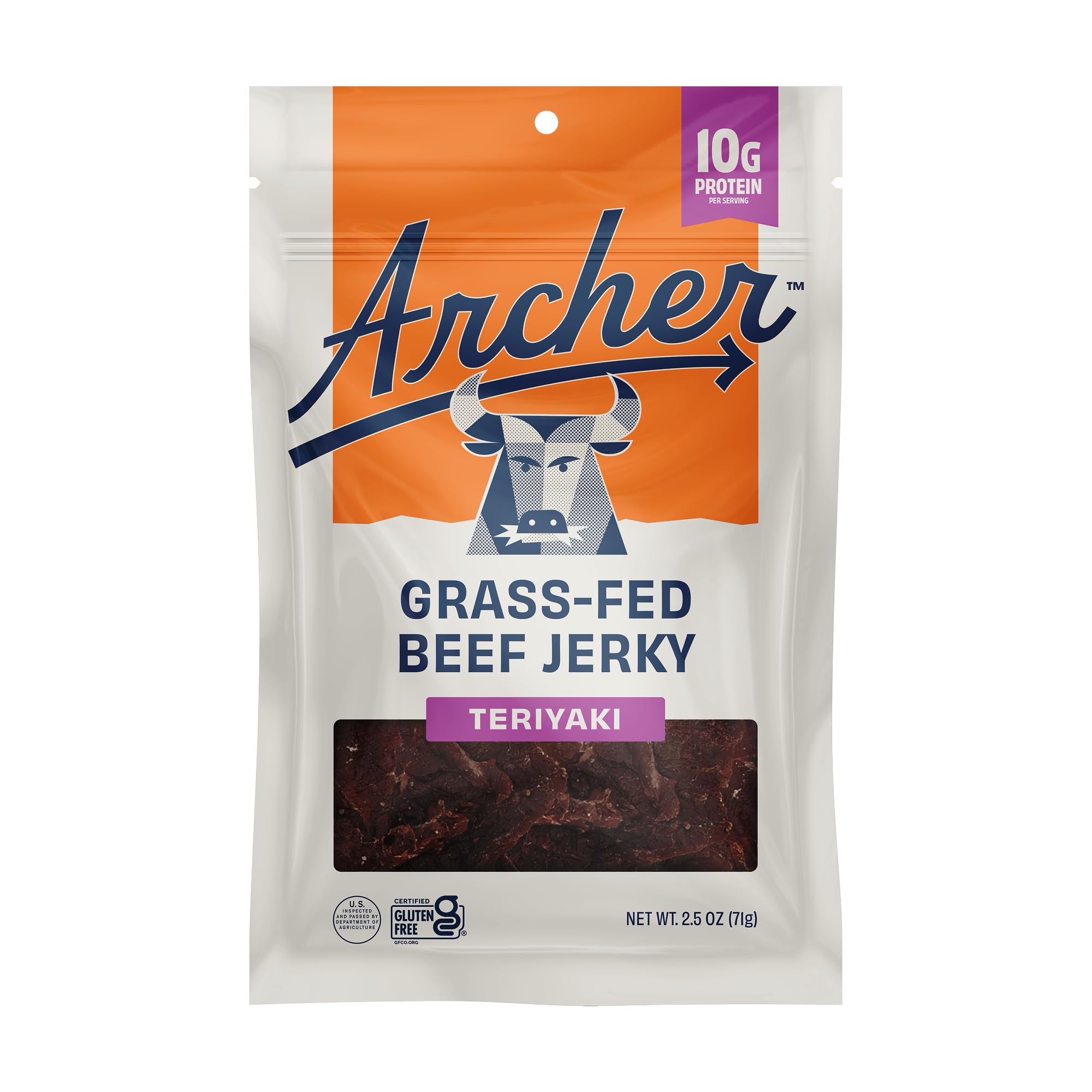Archer Jerky Grass Fed Beef Jerky - Beef Protein Snack Pack, Teriyaki Flavored, Bulk Individual Packs, Gluten Free Protein Snack - Teriyaki Flavor, 2.5 oz (Pack of 1)