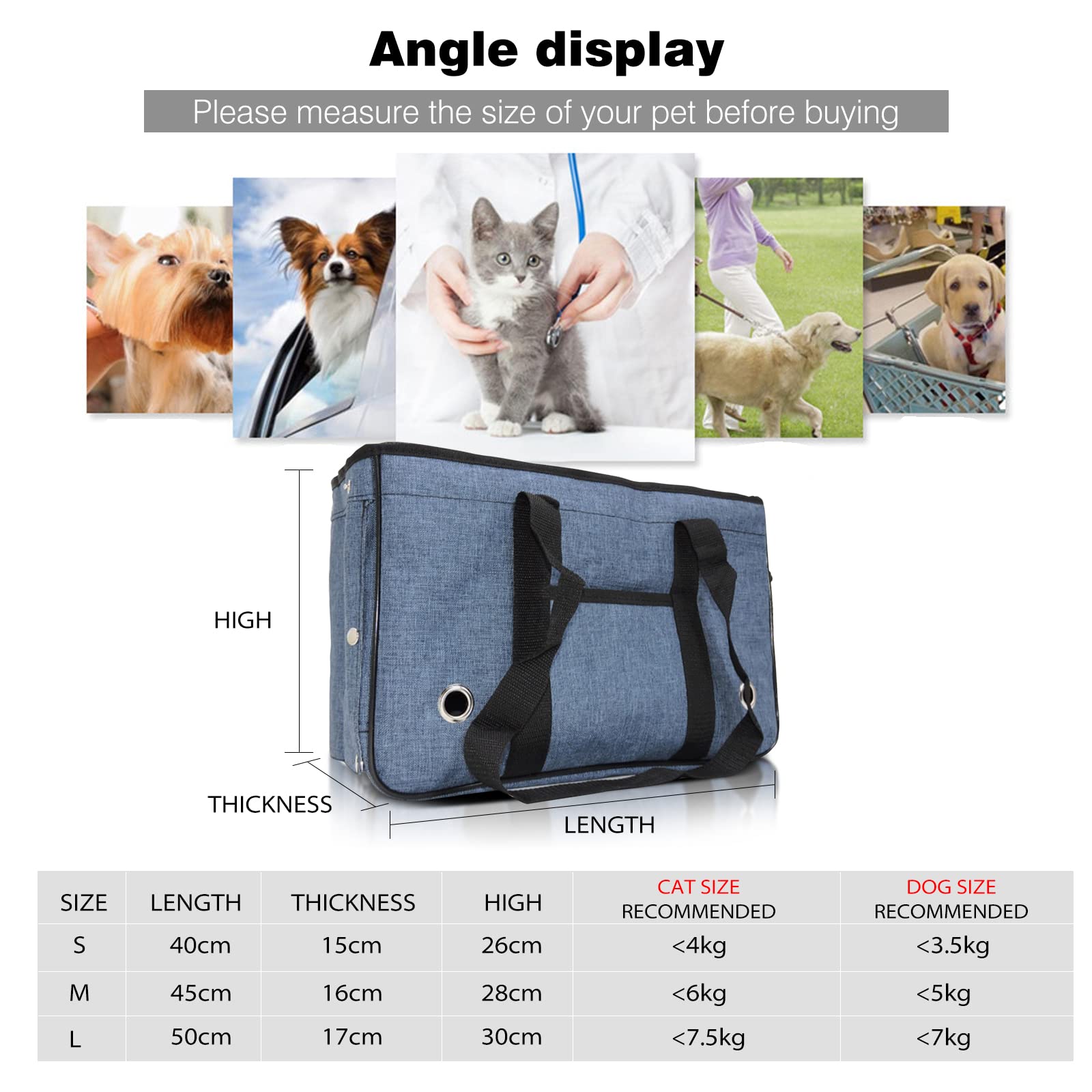 PETCUTE Trasportino per Cani e Gatti,Borsa Trasportino per Animali Domestici Morbido Traspirante con Rete Traspirante,Portabile e Pieghevole Borsa Trasportino per Cani con Spallacci Iunghi
