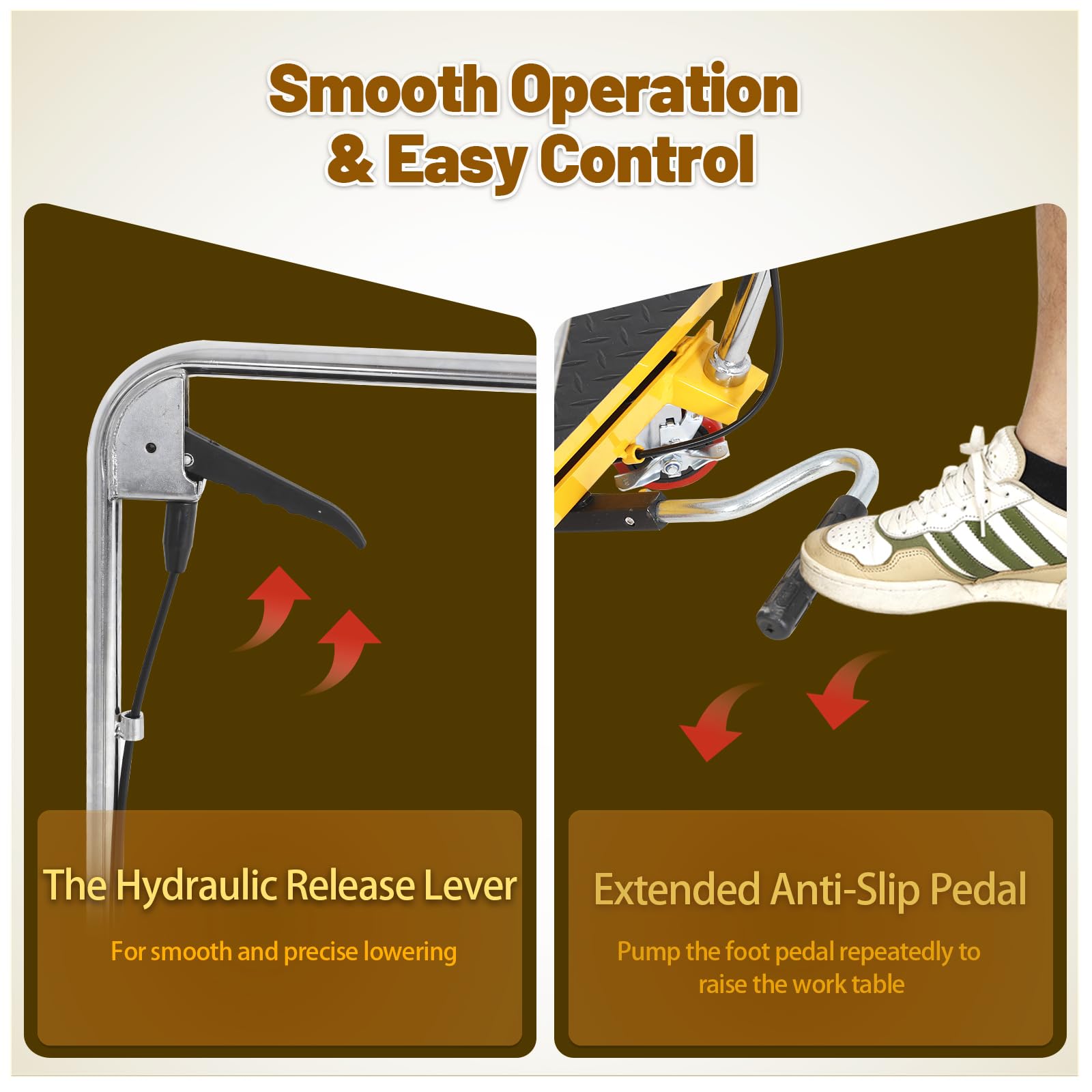 Double Scissor Hydraulic Lift Table Cart with Foldable Handle, 330 lbs Capacity, 11"–50" Lifting Range Manual Hydraulic Lift Cart with Anti-Slip Platform & 4 Wheels for Material Handling