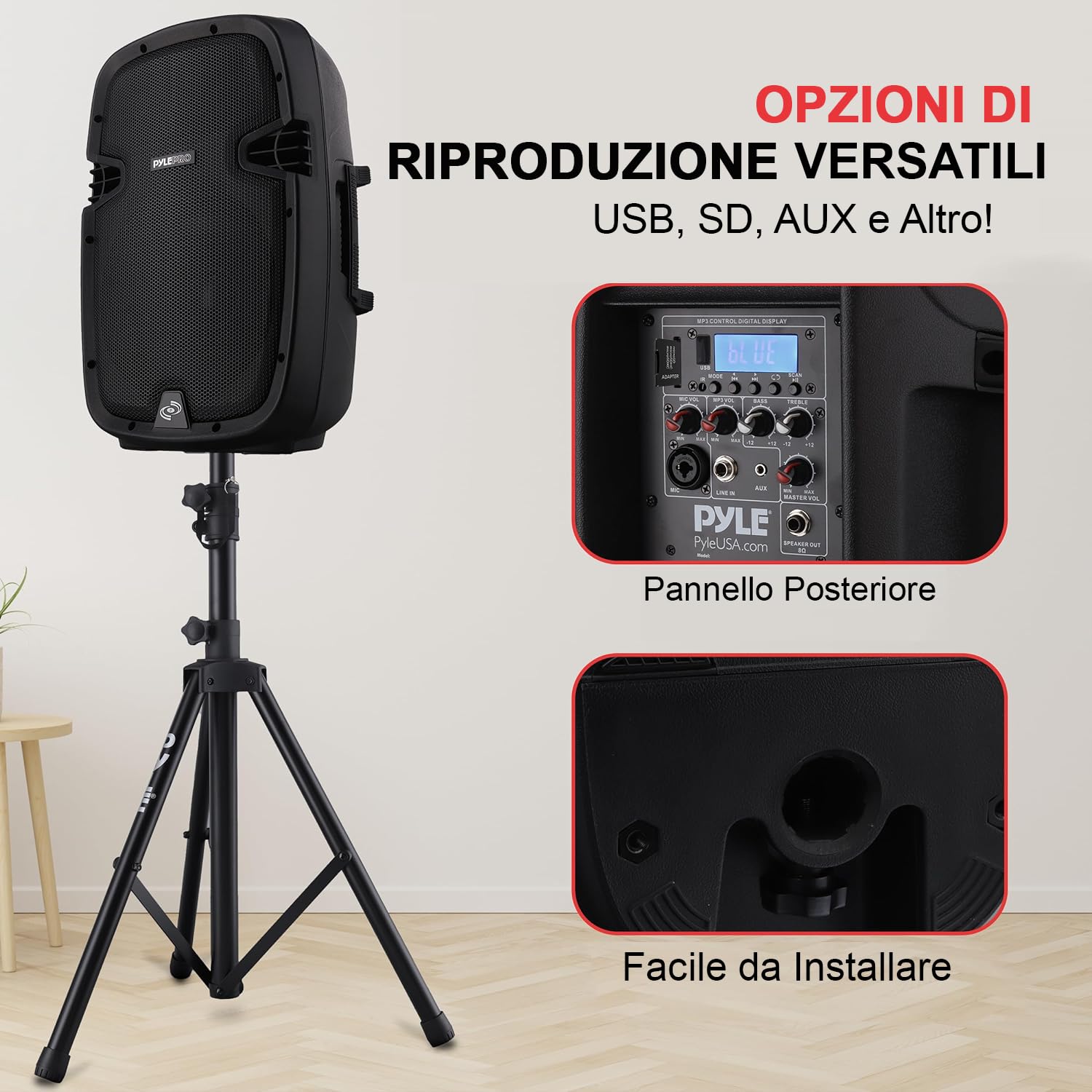 Pyle Sistema PA Portatile Wireless, Cassa Bluetooth, Altoparlanti Attivi e Passivi da 1000 Watt, Cassa Bluetooth Potente, USB SD MP3 AUX, Montaggio 35 millimetri, 2 Supporti, Microfono