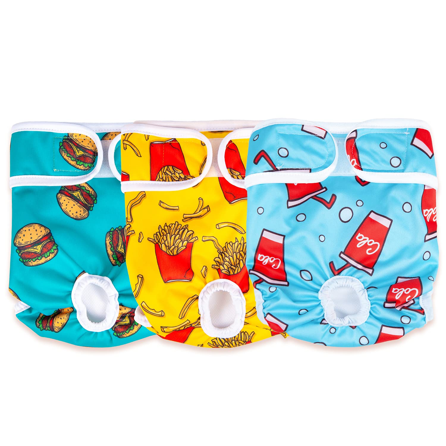 Dono Reusable Female Dog Nappies 3 Pack, Super Absorbent Washable Dog Diapers, Comfortable Pet Diapers Sanitary Panties for Small Medium Large Dogs (Hamburger, XS)