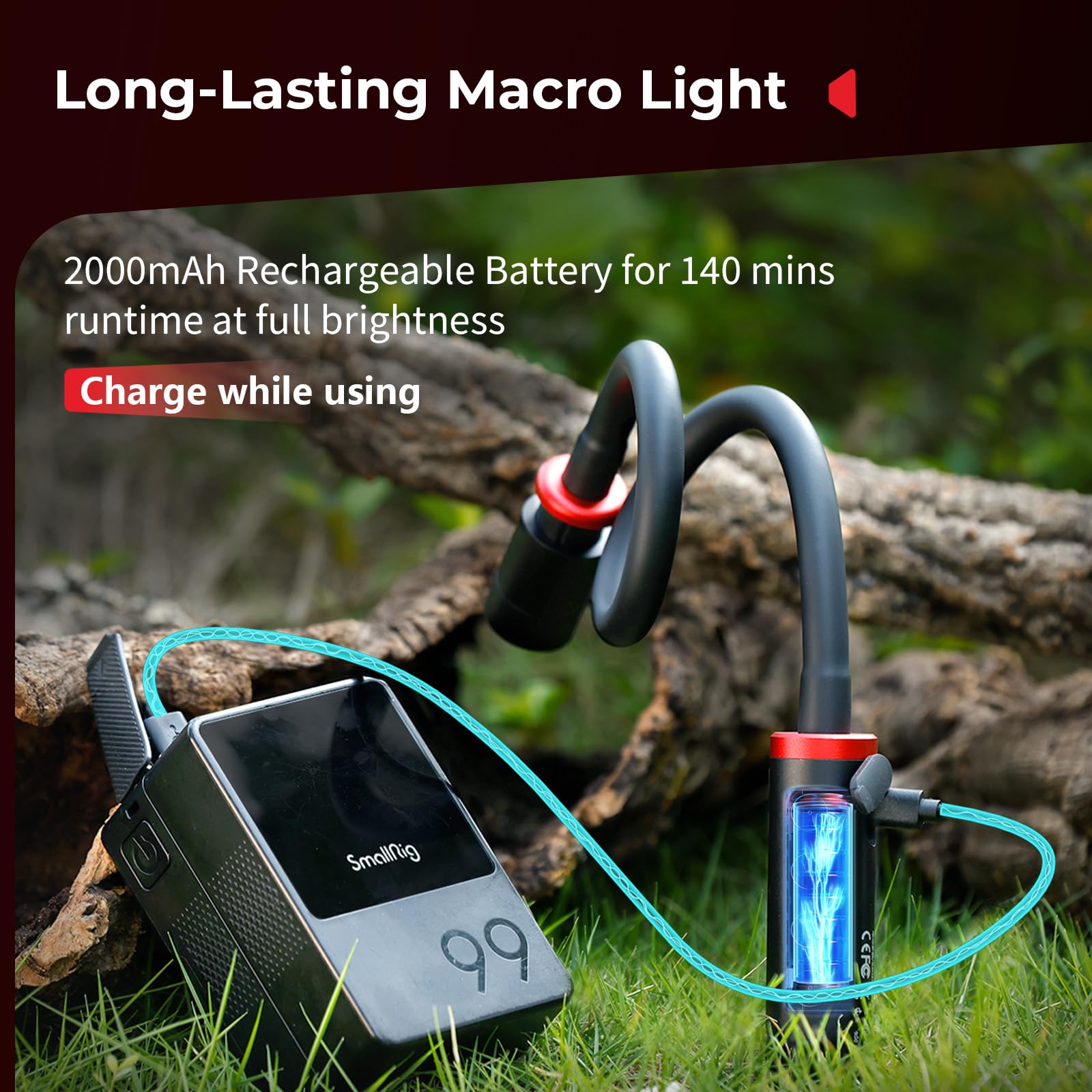 SMALLRIG Lampa makro RM 03 LED do fotografii makro, regulowany kąt wiązki, 5 kolorów, CRI 95 TLCI 92, lampa makro na ramieniu do aparatu z adapterem zimnej stopki, zaciskiem, dyfuzorem - 5480
