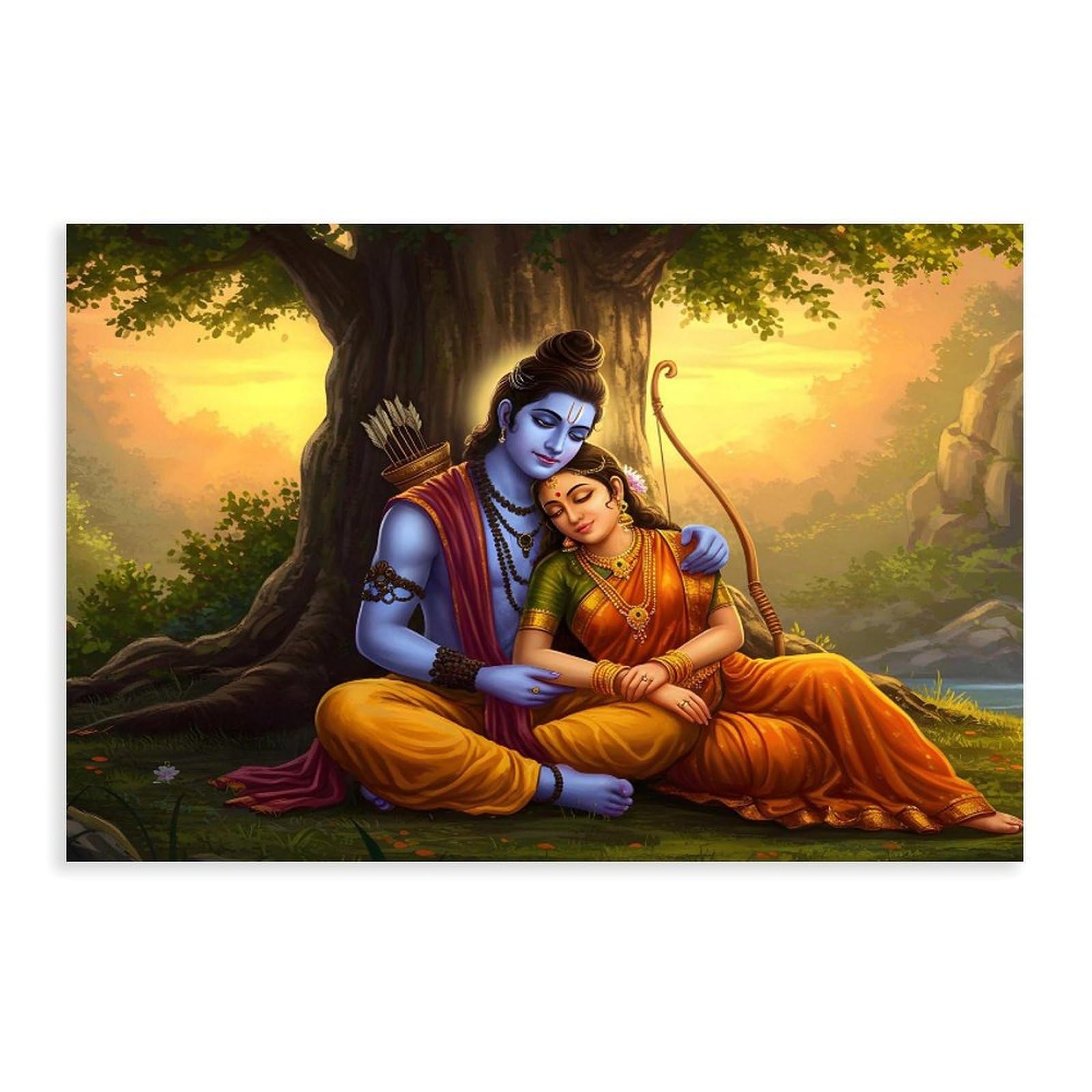 Oquajk Poster Of Lord Ram, Sita And Art Rama Canvas Poster Bedroom Decor Landscape Office Room Decor Gift 12X18inch(30X45cm)