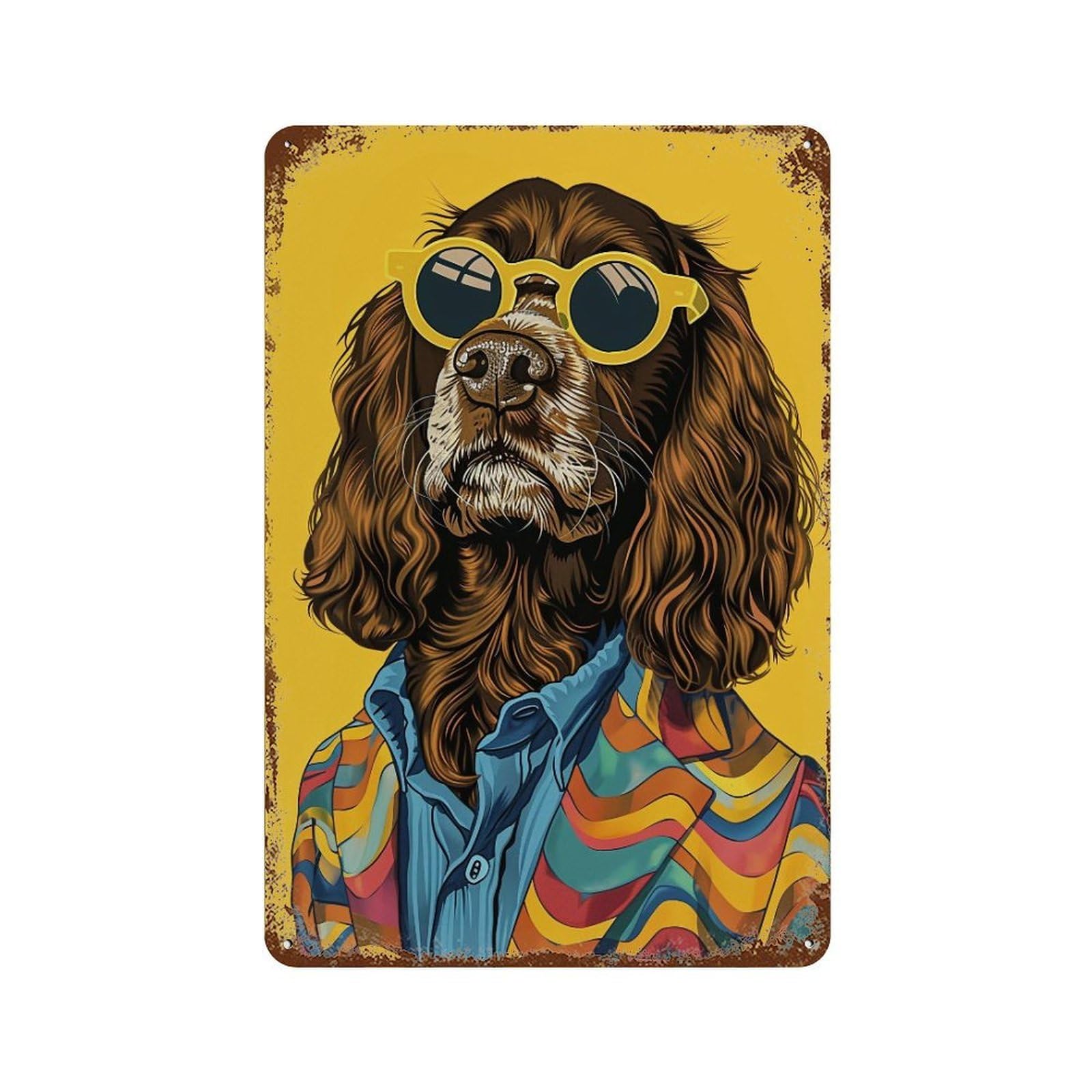 YHGERTKU Cool Dog in Colorful Blazer Pop 03 Wall Art Retro Iron Vintage Metal Tin Sign Poster Modern Decor for Living Rooms Gift 30x20cm