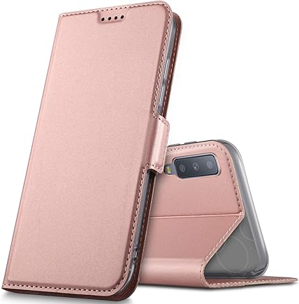 Geemai Samsung Galaxy A7 2018 Funda, Slim Case Protectora PU Funda Multi-?ngulo a Prueba de Golpes y Polvo a Prueba de Silicona con Soporte Plegable para Samsung Galaxy A7 2018.(Oro Rosa)
