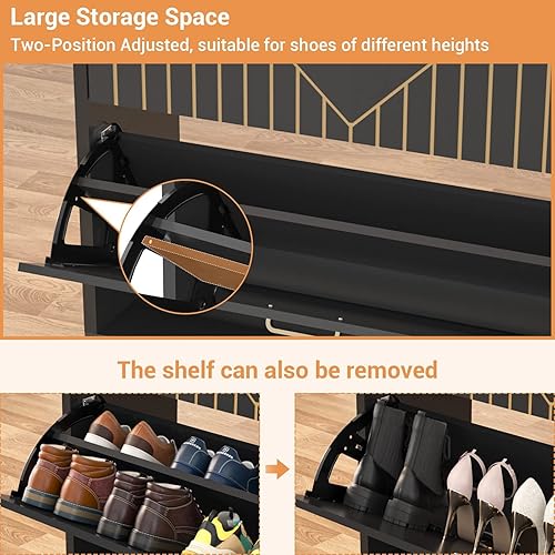 Miniatura 5 de Aheaplus Zapatero con puertas abatibles, organizador de almacenamiento de zapatos con sensor de movimiento de luz LED, estante de madera para