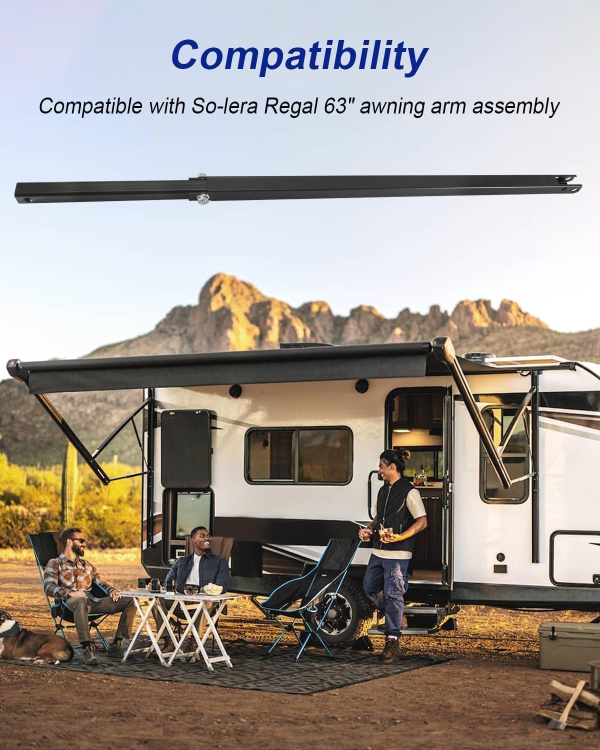 RV Awning Pitch Arm Compatible with So-lera Regal 63In Assembly, 33Inch Overall Length RV Awning Inner Drive Arm Replace 675364, Aluminum Anti-Rust Powder-Coated