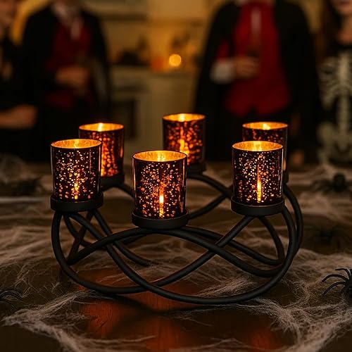 Seraphic Halloween Candle Holder Centerpiece Decoration – Black Metal Iron