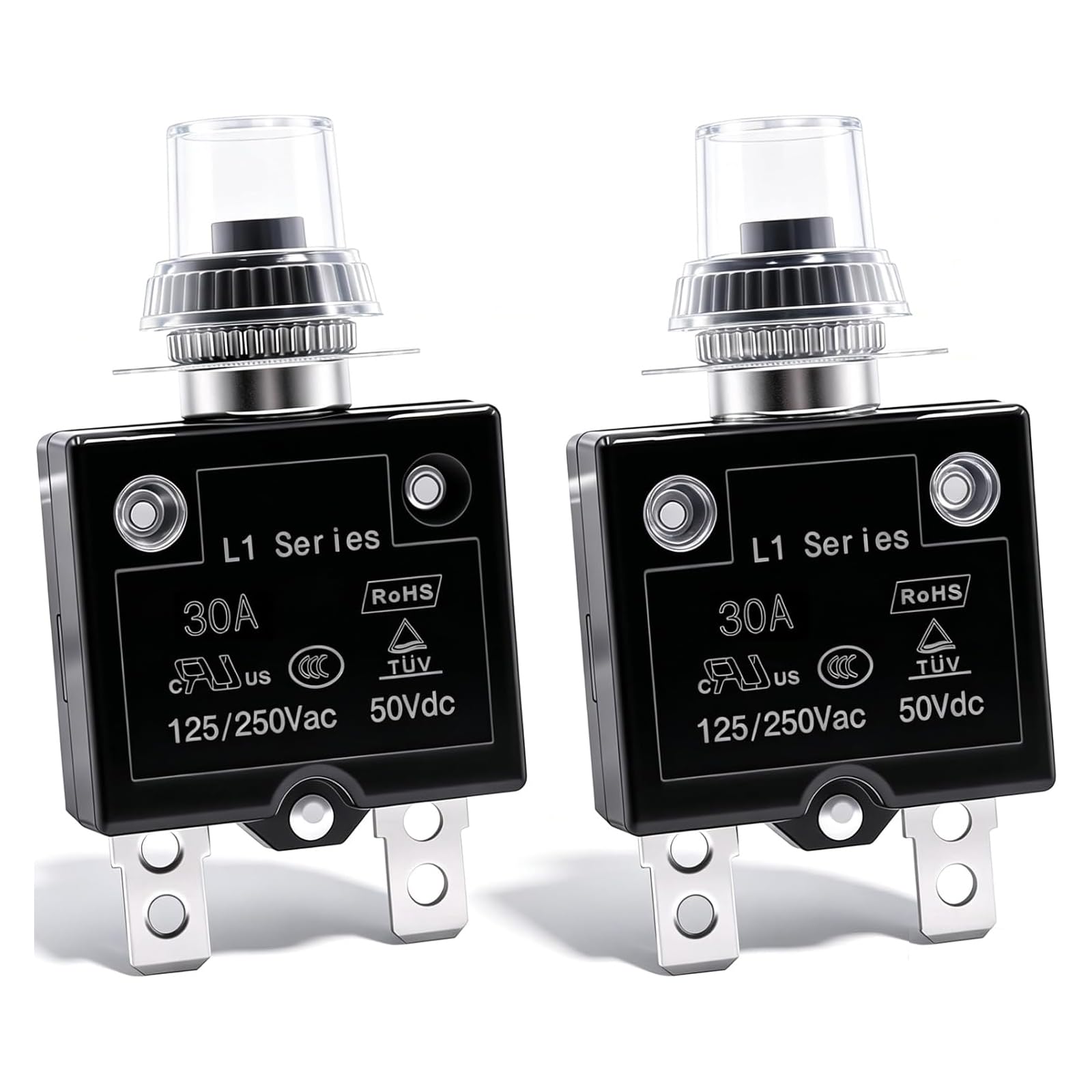 mxuteuk 2Pcs 25Amp Circuit Breakers Push Button Manual Reset 125/250V AC 50V DC, L1 Series Overload Protector Switch Thermal Circuit Breakers with Waterproof Button Caps L1-cj-25A — Amazon image 7
