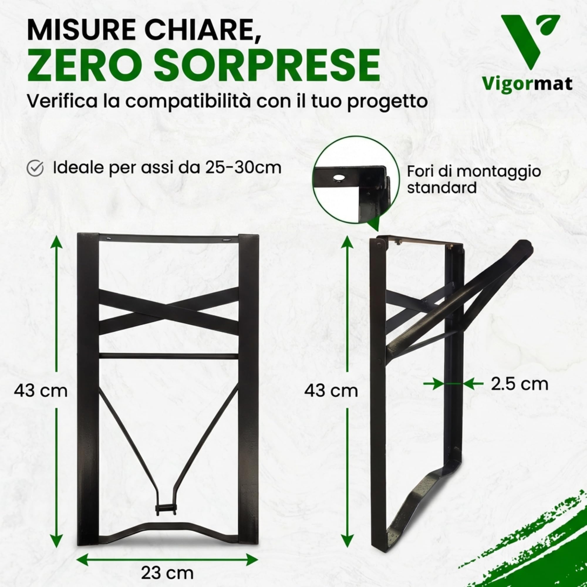 Set 2 Gambe per Panche Pieghevoli in Metallo 43x23 cm, Struttura in Ferro con Kit Fissaggio Incluso - Gambe Panca Birreria da Esterno per Giardino, Terrazza, Sagre (2 Gambe + kit - Nero)