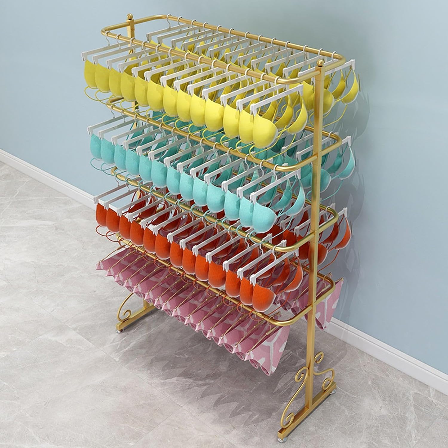XDLEDMKIZ 4-Tier Metal Display Rack for Retail Boutique, Freestanding Clothes Hanger for Underwear, Socks, Shorts, Skirts, Bags – Versatile Clothing nizer for Stores