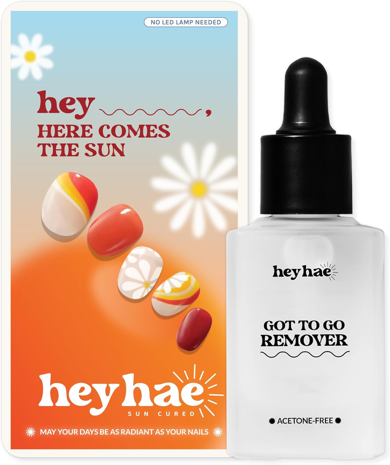 Essentials Bundle - Semi Cured Gel Nail Strips (Hey, Here Comes The Sun) + Got to Go Remover [2 Pack]