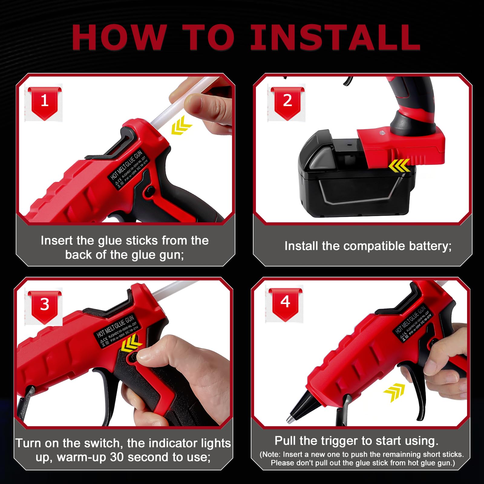 Pistola de pegamento caliente inalámbrica para Milwaukee, adecuada para batería de iones de litio Milwaukee de 18 V, pistola de pegamento de precalentamiento rápido de 30 segundos con 30 barras de