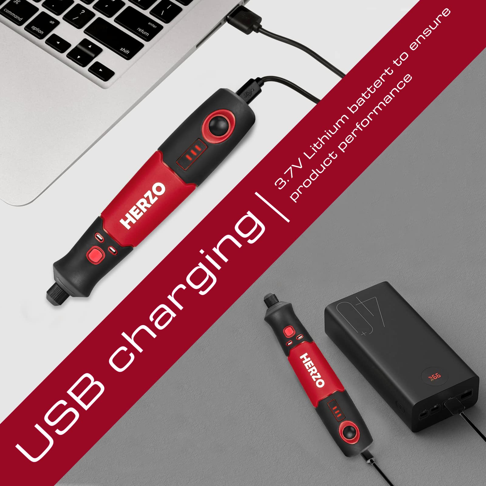 HERZO Strumento Multifunzione Senza Fili, mini trapano elettrico rotativo USB Ricaricabile 32 Accessori 3 Velocità Variabile 5000-15000RPM