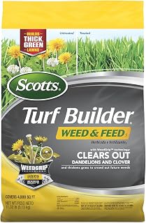 Scotts Turf Builder Weed & Feed5: Weed Killer + Lawn Fertilizer, Kills Dandelion Clover, Covers 4,000 sq ft
