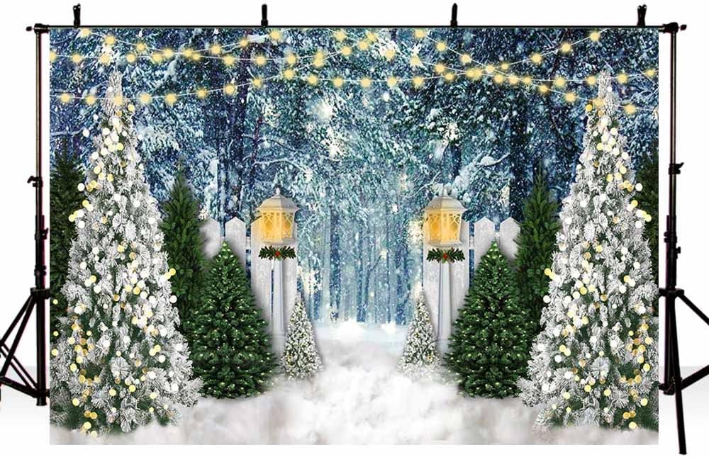 AIBIIN, 8x6ft Christmas Photo Backdrop Snowy Forest Winter Backdrop for Photography Winter Wonderland Backdrop Warm Light Xmas Tree Photography Background Banner Props