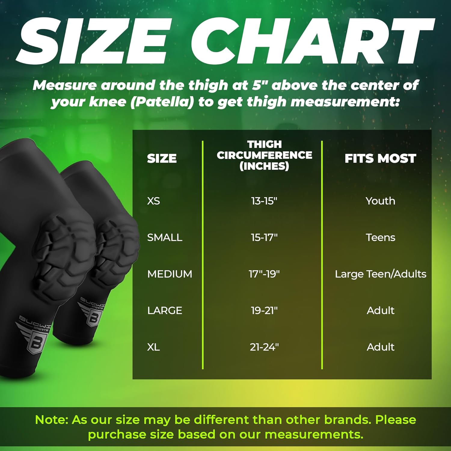 Pro Compression Padded Knee Sleeves Knee Pads Youth & Adult Basketball Football Wrestling Volleyball 1 Pair - Image 6