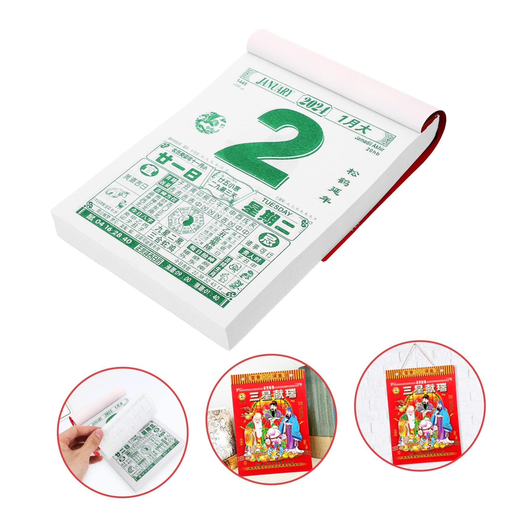 Calendario annuale, calendario da parete, 4 pezzi 2024 Vecchio Almanacco Calendario da tavolo Anno lunare Calendario da parete 2024 Calendario del drago Calendario tradizionale cinese Drago Anni Calen