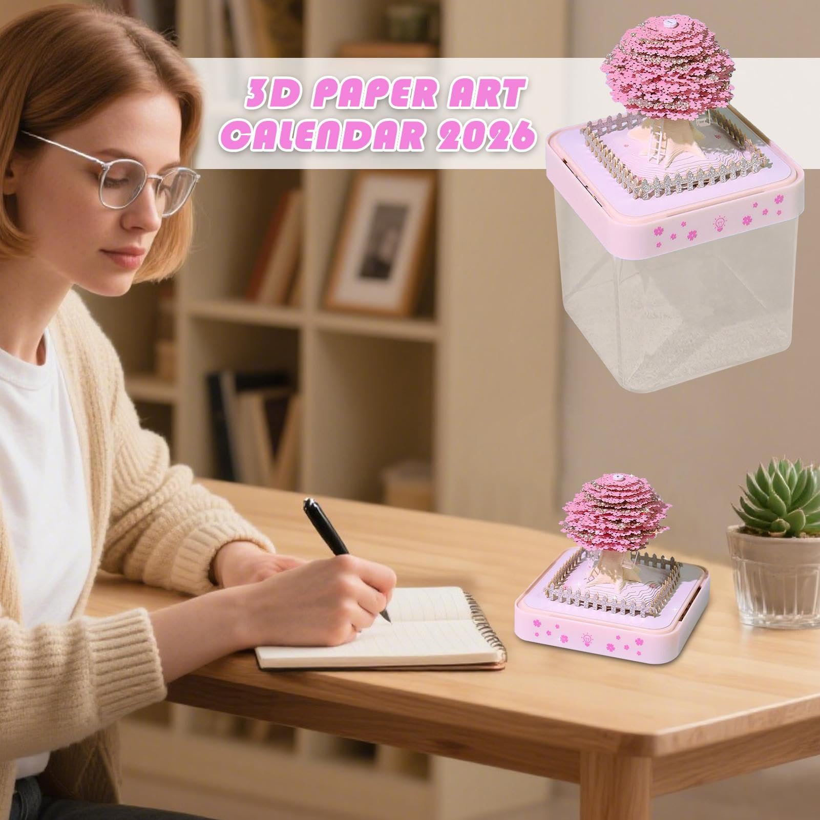 3D Time Piece Kalender 2026 3D Memo Block Kunst Notizzettel | Zeitmesser Gravur Notizblock mit Acryl Case für Thanksgiving Weihnachten Einzug Büro Schreibtisch Deko Büro
