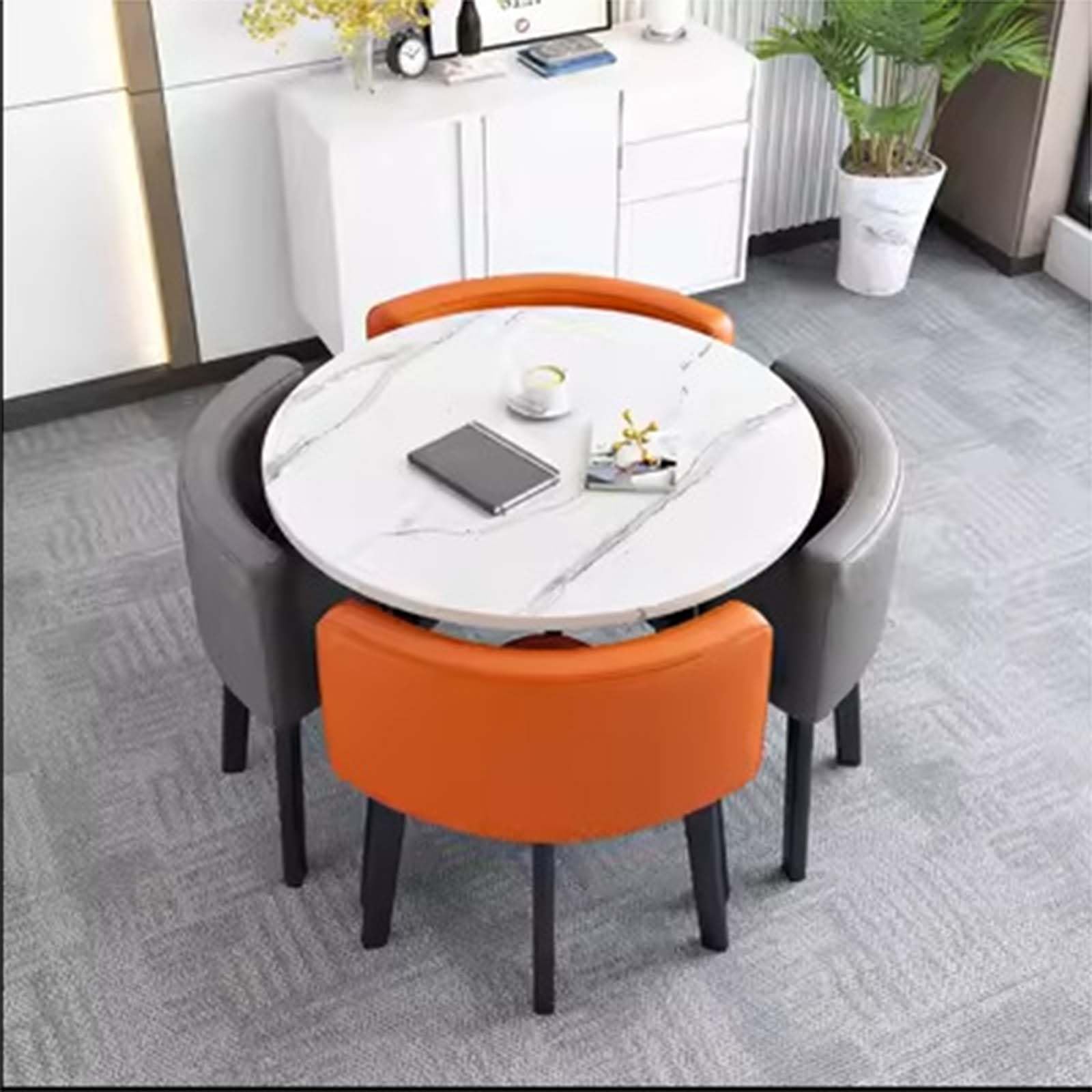 WOTZOV Modern Round Square Dining Table Set With 4 Chairs Wooden Conference Table & Reception Set 80Cm/31.5In Kitchen Furniture Ensemble,034 80cm/31.5in