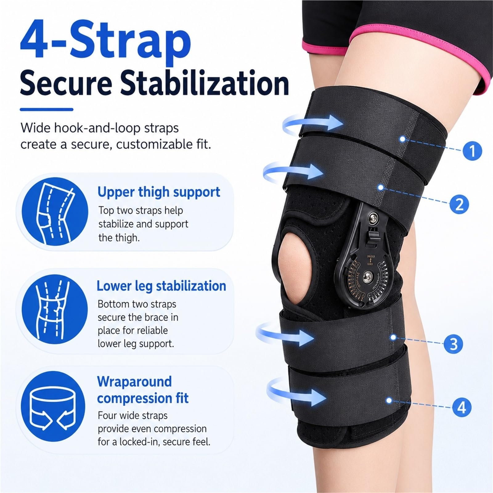 Rodillera Ortopédica ROM con Bisagras Ajustable Estabilizador de Rodilla para Varus Valgus Soporte para Menisco Ligamento Cruzado ACL PCL Unisex Hombre Mujer(M)