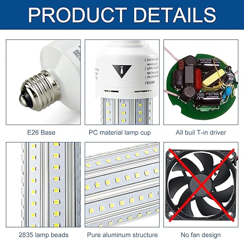 Miniatura 6 de Mafuken - Bombilla LED equivalente a 500 W, 7500 lúmenes, bombillas LED de 60 W, súper brillante, 5000 K, luz blanca fría, base media E26/E27 para