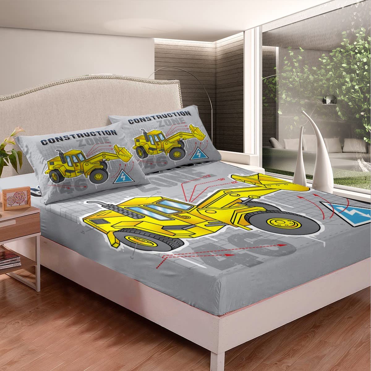 Drap-Housse Enfant 90x200cm - Motif Pelleteuse Tracteur Microfibre Douce