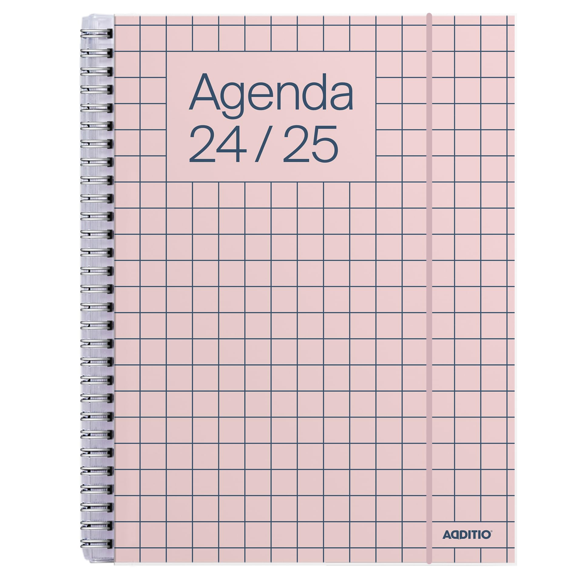 ADDITIO - Agenda escolar 2024-25 | Universal | Semana vista |De septiembre 2024 a julio 2025 | 16,5 x 21,5 cm | Goma elástica | Porta-bolígrafos | Adhesivos | Español | Rosa pastel